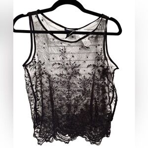 Ann Taylor Black Sheer Lace Blouse with side snaps and beading